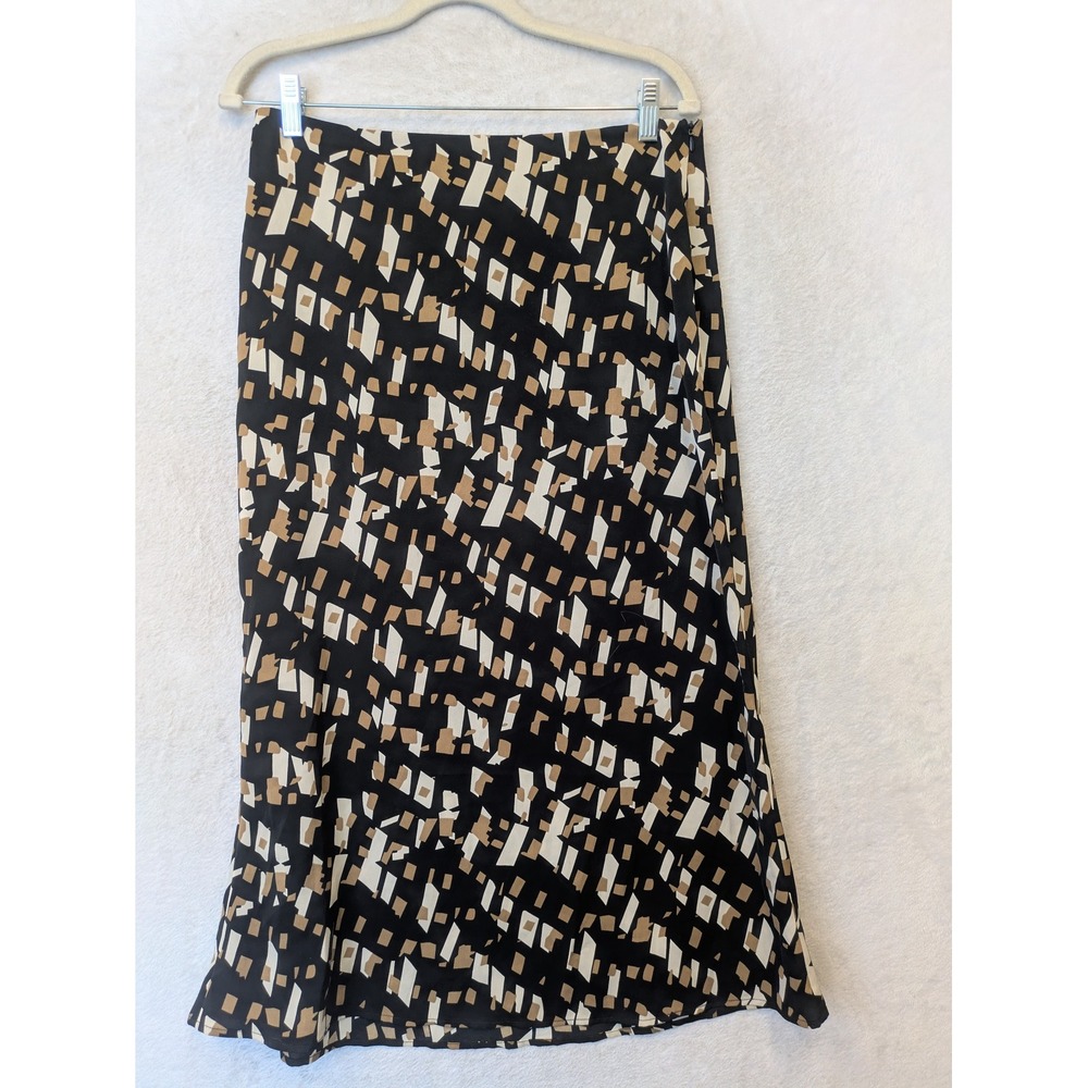 NEW Downeast Brinsley Printed Skirt Women's L Black Geometric Midi